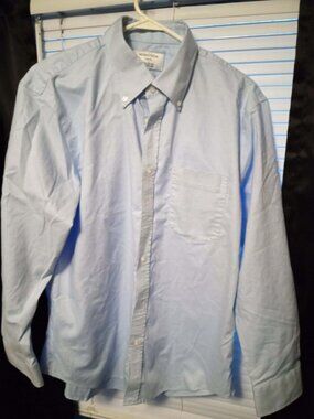 Nordstrom Shirt Mens 16.5 Blue 100% Cotton Trim Fit Non Iron 32/33 sleeve